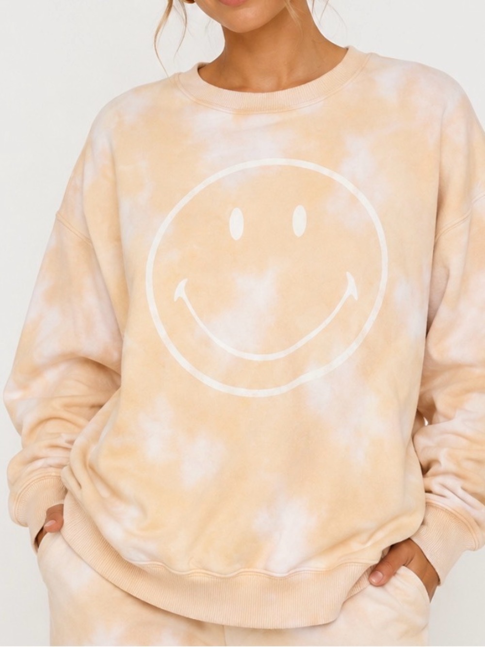 American Eagle Peach Tie-Dye Smiley Face Crewneck Sweatshirt over sized SZ XS